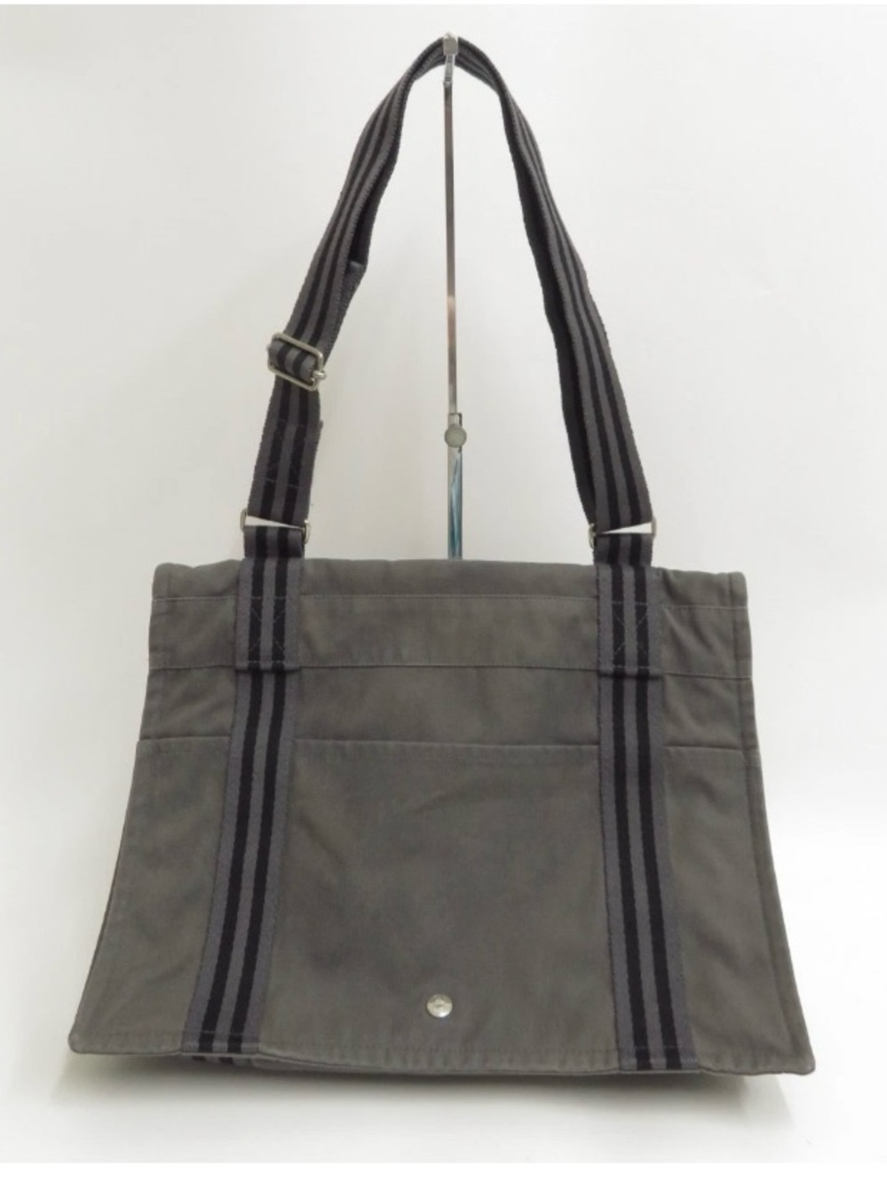 Authentic Hermes Fourre Tout Besace MM Canvas Gray Shoulder Bag